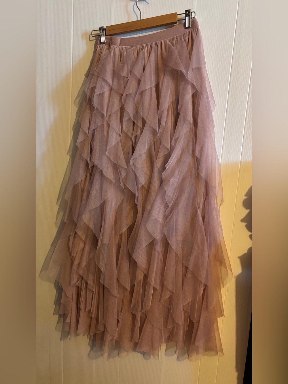 Soho Apparel Tiered Ruffle Maxi Skirt in Dusty Rose